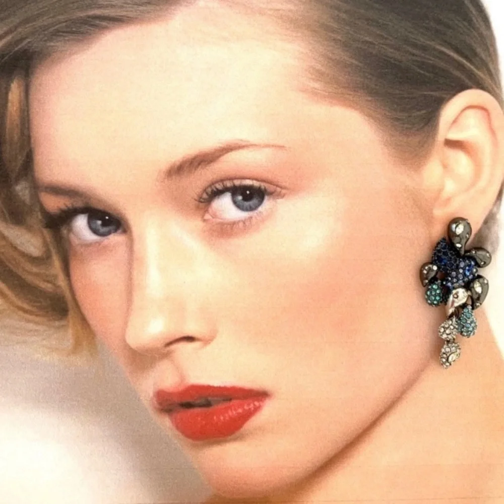 ALEXIS BITTAR • Gunmetal Blue Ombre Crystal Paisley Articulated Post Earrings